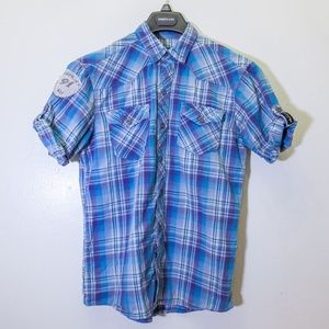 Disctrict91 Blue Purple Short Sleeve Plaid Shirt